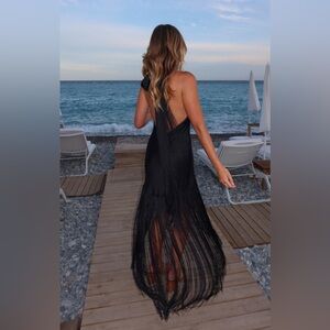 Show Me Your Mumu Jasmine Fringe Maxi Dress size Large Black